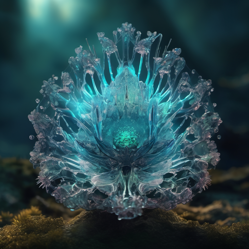 Glowing translucent blue crystalline organism resembling coral