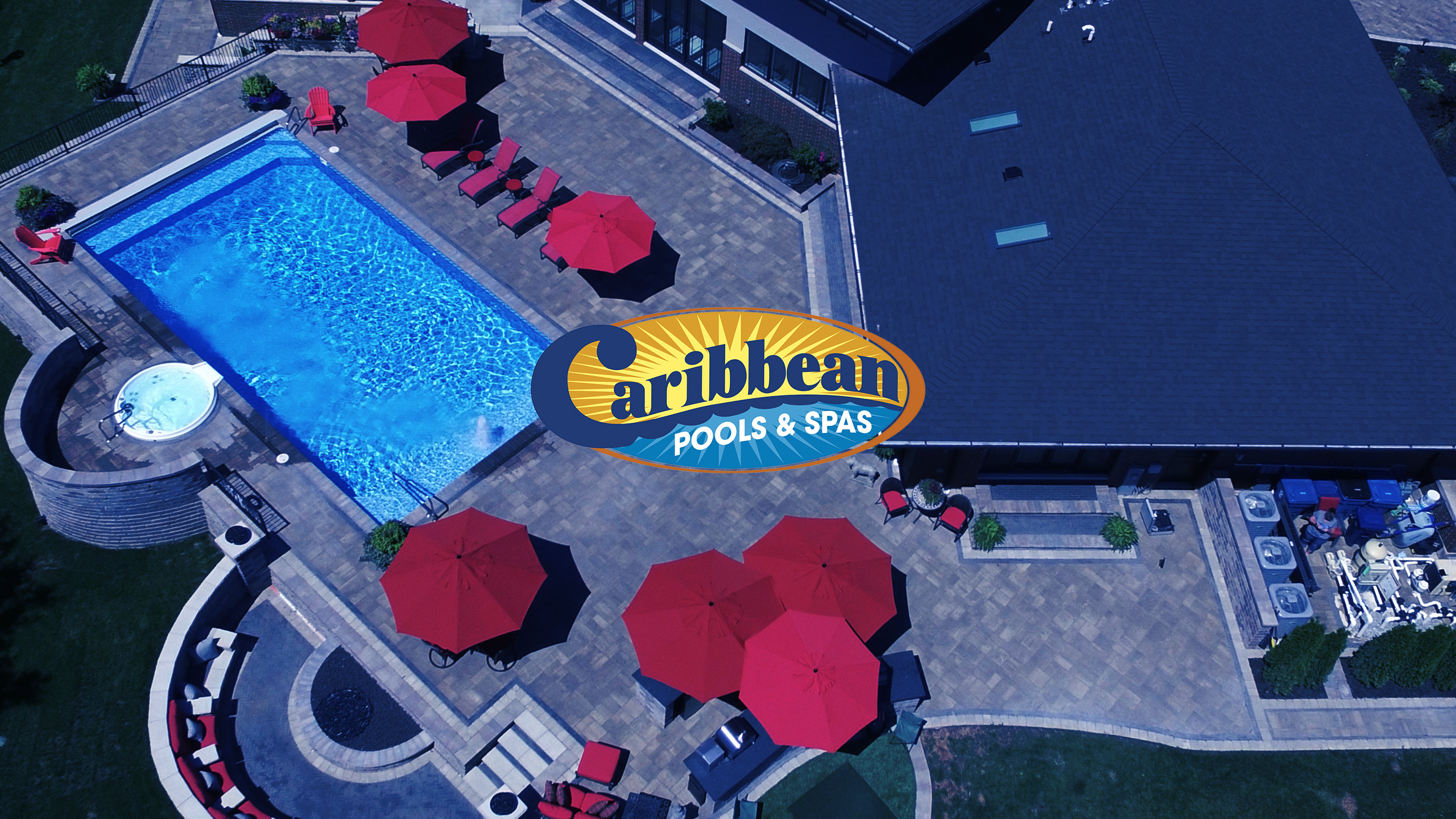 Aerial drone shot of a completed pool used in brand storytelling