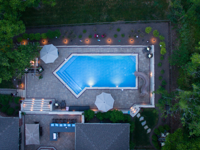 Aerial drone shot of completed pool